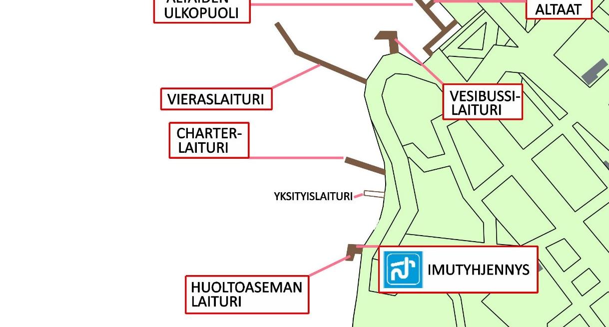 VANHAKAUPUNKI Laiturikohdekohtainen tarkastelu Venealtaat, rakennettu 19xx venepaikkoja 30 kpl Maa- ja vesialue kaupunginomistuksessa Asemakaavassa