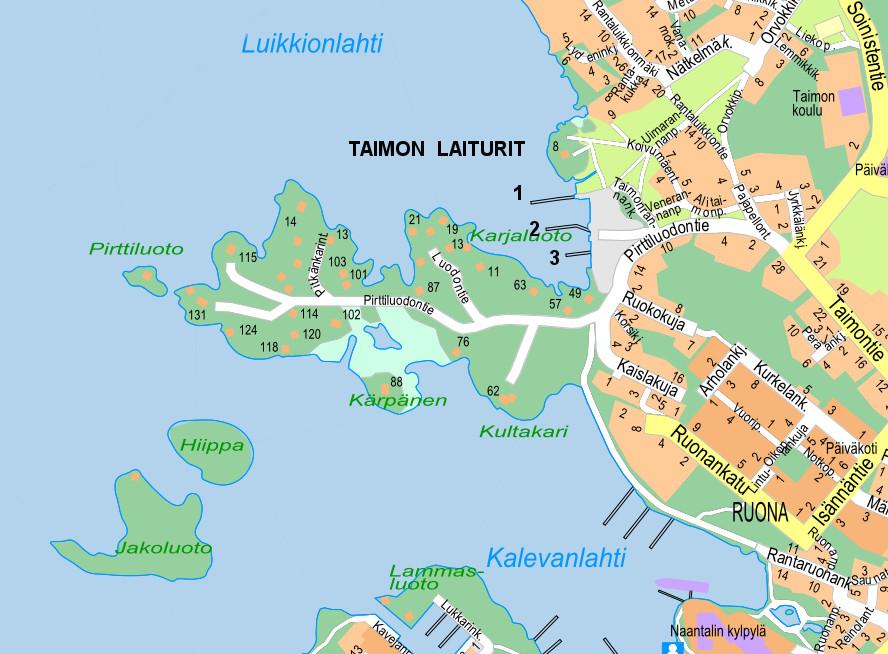Laiturikohdekohtainen tarkastelu TAIMO Taimo 1, rakennettu 2006, venepaikkoja 61 kpl Taimo 2, rakennettu 1977, venepaikkoja 47 kpl, uusimistarve 2016 Taimo 3, rakennettu 1989,