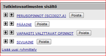 Näppäimellä Takaisin pääset siirtymään kohtaan Tutkintovaatimusten sisältö. Nyt tutkintovaatimusten sisältö on valmis.