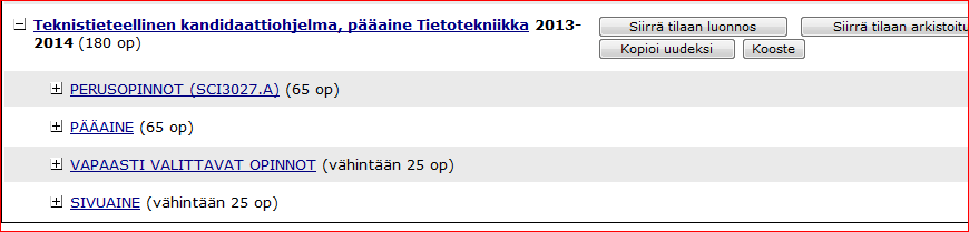 Nyt kun tutkintorakennepohja on valmis, sen voi siirtää tilaan julkaistu, jonka jälkeen opiskelija voi valita sen