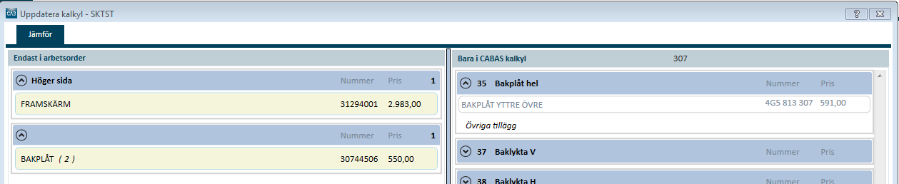 Tämä voidaan tehdä myös kahdessa vaiheessa, ensin valitsemalla Lisää varaosan kohdalla pop up-ikkunassa, esimerkiksi Takapelti ylempi ilman että osaa merkitään työmääräyssivulta.