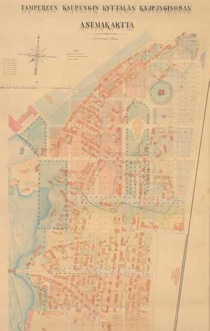 1889 Asemakartta Kyttälän kaupunginosan suunnitelmallinen rakentuminen perustuu vuonna 1877 kaupunginarkkitehti Caloniuksen laatimaan, ensimmäiseen ruutukaavasuunnitelmaan Kyttälän alueelle.