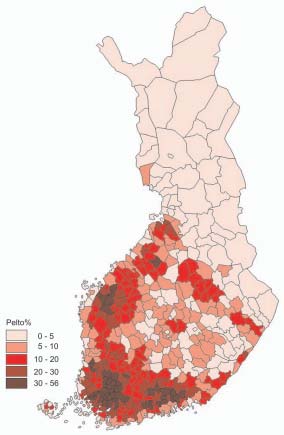 Kuva 8. Maatalousmaan osuus maa-alasta. Kuva 9.