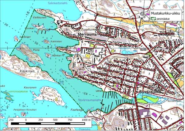 124 Kartta 146. Pesimäalue Eurajoen Korvenkulmalla. Kartta MML 3/2015 Kartta 147. Pesimäalue Raumalla.