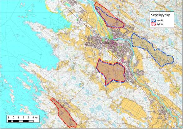 244 Taulukko 117. Suurimmat kerääntymät Satakunnassa 2006-2014. Sepelkyyhky, Columba palumbus kunta kerääntymät kevät hav.teho/sään.