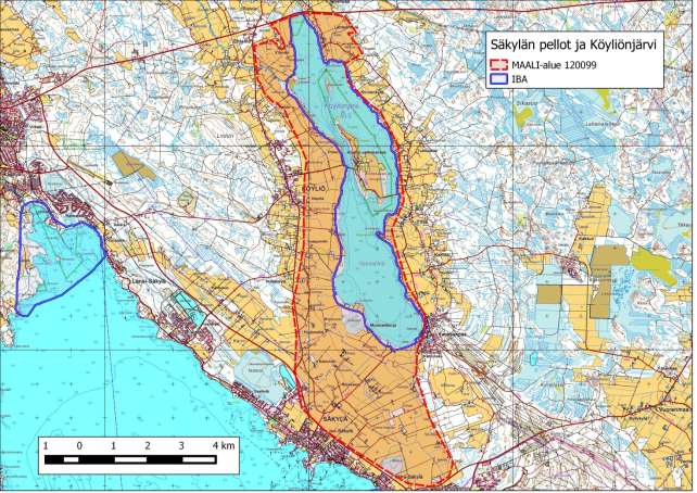 275 Säkylän pellot-köyliönjärvi MAALI-alue ja Köyliönjärvi-Pyhäjärvi IBA-rajaus.