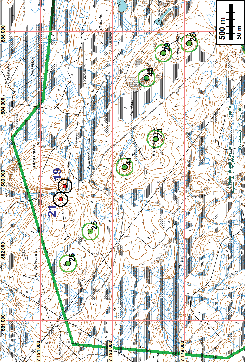 9 Yleiskartta 1 Muinaisjäännökset = punainen pallo.
