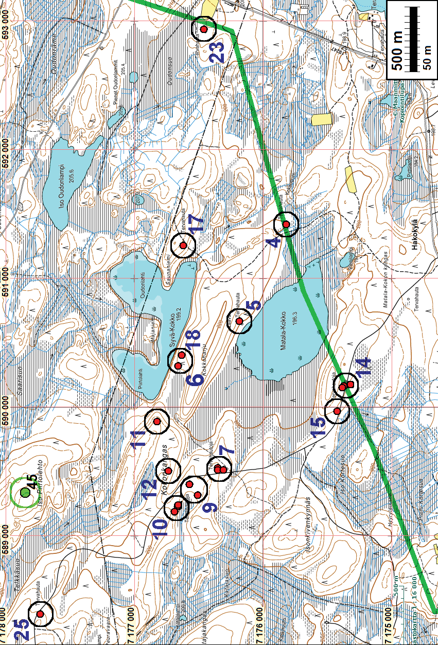 12 Yleiskartta 4 Muinaisjäännökset = punainen pallo.