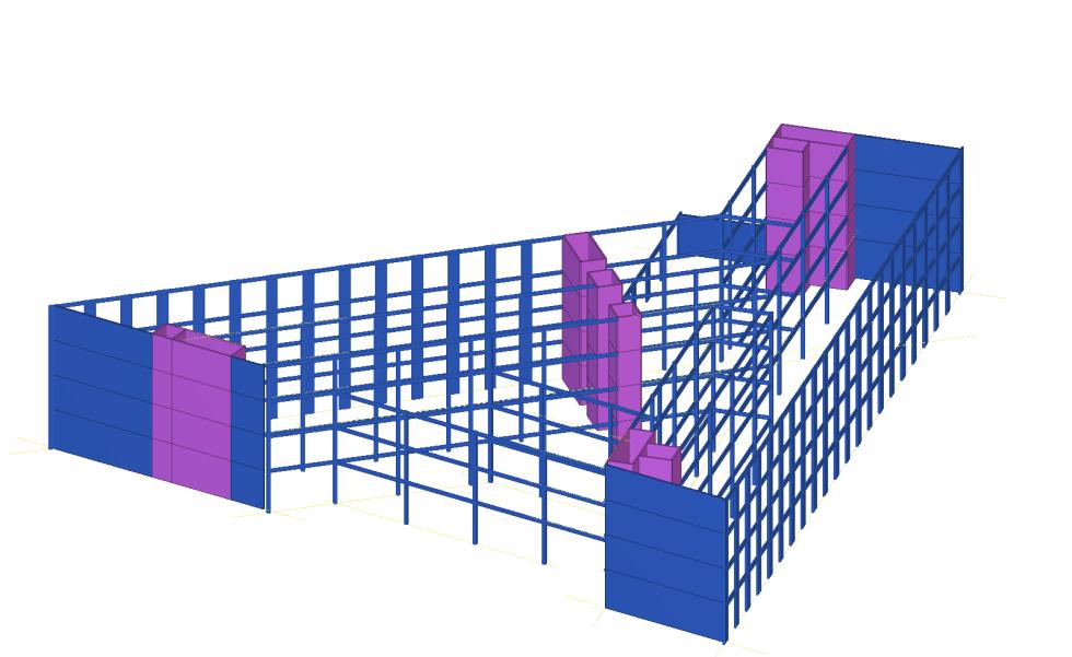 34 6.2 Laskentamalli 6.2.1 Alustava malli Laskentamallin alustava runko luotiin Tekla Structures 19.0. -ohjelmalla, koska mallinnus Teklan puolella on paljon yksinkertaisempaa.