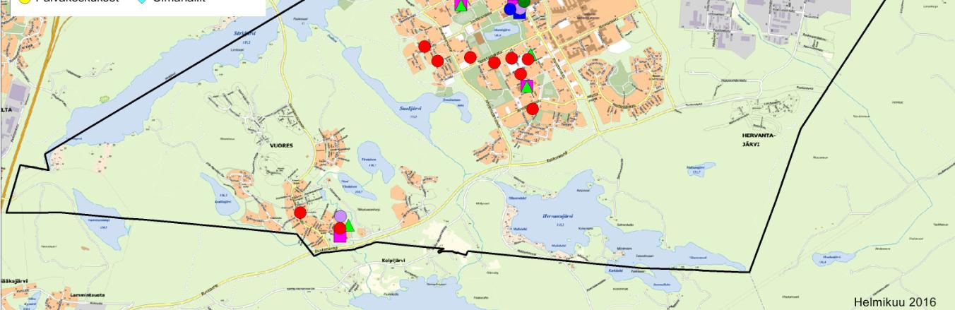 Kaukajärven pk Vehmaisten pk ja koulu Nykytilanne Ympyrän säde n 2km Koiviston koulu Juvan pk Kaukajärven koulu Kotipehkun pk Hallilan pk Lukonmäen pk Annalan pk Annalan koulu Hallilan koulu Karosen