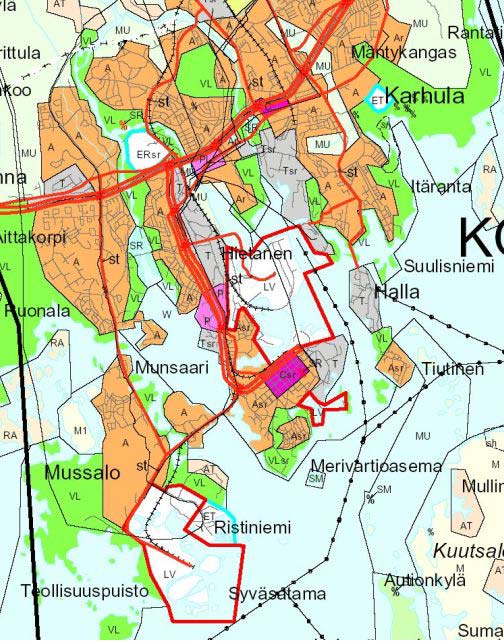 16(51) Kuva 5. Ote Kymenlaakson seutukaavasta. Satamatoiminnoille varattu alue näkyy merkinnällä LV. Karttapohja Maanmittauslaitos.