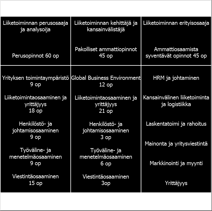 Koulutusohjelman rakenne, sisältö ja