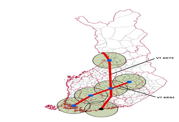 Suomen innovaatiokeskittymiä yhdistävät valtatiet 4 ja 9 (Antti Hautamäki 2009; TEM) Uudistuneet perustoimialat Vientiteollisuuden (pääasiassa metsä- ja teknologiateollisuus) uudistuminen ja