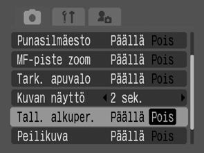 Alkuperäisen kuvan tallennusmenetelmän vaihtaminen Kun kuvaat stillkuvia Korostettu väri- tai Värivaihto -tilassa, voit määrittää, tallennetaanko sekä muutettu että alkuperäinen kuva.