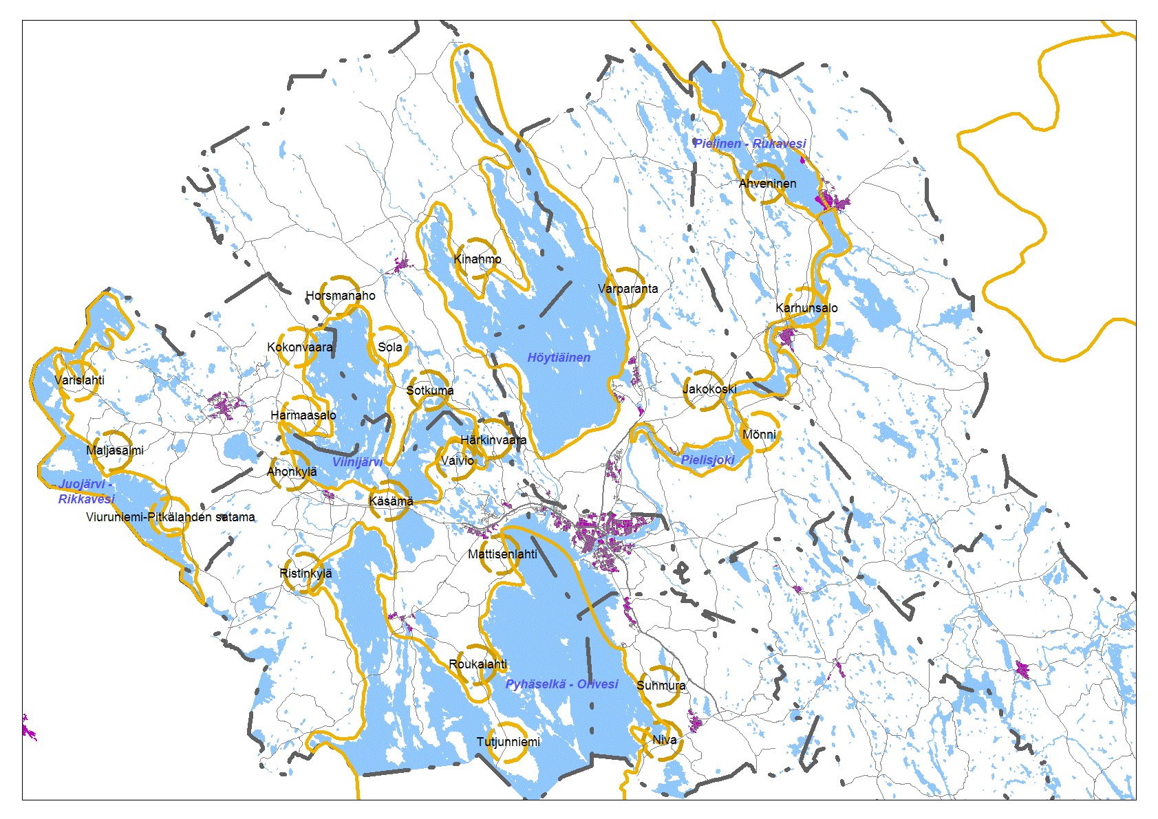 51 Suurvesistöt ja rantojenkäytön solmupisteet Pohjois-Karjalan maakuntakaavassa rantojenkäytön suunnittelu perustuu toiminnallisesti ja rantojen maankäytön kannalta tärkeimpien