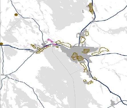 62 Vaihtoehto 1 Marttakahvion liepeillä Kasvu ohjautuu Lehmon, Ylämyllyn ja Reijolan taajamien muodostaman kehän sisälle. Vaihtoehto painottaa Joensuun kaupungin tiivistämistä.