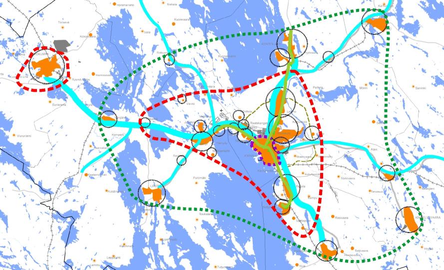 77 Kuva 19: Joensuun seudun kehittämisvyöhykkeet ja keskeiset väylät. 7.3.