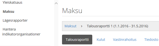 Luo maksatushakemus Kun asia on löytynyt, ruutuun avautuu uusi sivu. Klikkaa Luo maksatushakemus. Ruutuun ilmestyy ikkuna.