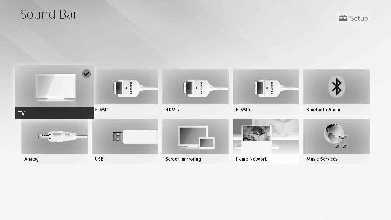 Tietoja päävalikosta Voit avata päävalikon TV-näytössä yhdistämällä järjestelmän ja television HDMI-kaapelilla (lisävaruste).
