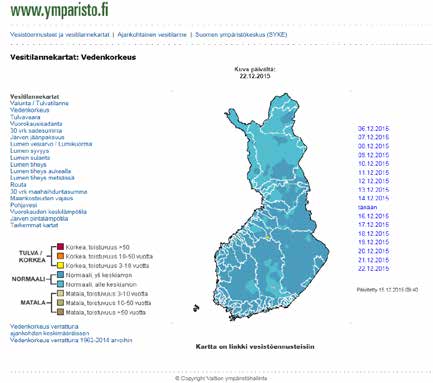 Tärkeimmät ennusteet ja muita vesistömallin laskentatuloksia on nähtävillä internet-sivuilla www.ymparisto.fi/vesistoennusteet (kuva 10.4).