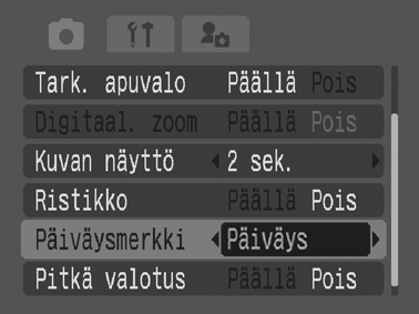 Postikorttikokoisten päiväyksen tulostustila Kuvaustila Voit ottaa postikortteihin sopivia kuvia sommittelemalla kuvan nestekidenäytössä näkyvän tulostusalueen sisäpuolelle (leveyden ja korkeuden