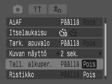 Alkuperäisen kuvan tallennusmenetelmän vaihtaminen Kun kuvaat valokuvia Korostettu väri- tai Värivaihto-tilassa, voit määrittää, tallennetaanko alkuperäinen kuva (ennen muunnosta) muunnetun kuvan