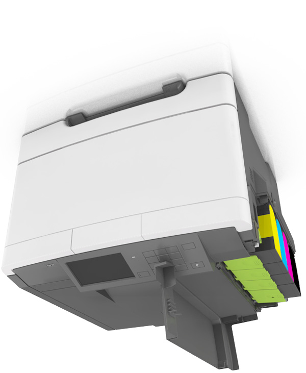 Tulostimen ylläpito 137 4 Kohdista uusi värikasetti ja paina sitä, kunnes se asettuu paikalleen. 5 Sulje yläluukku.
