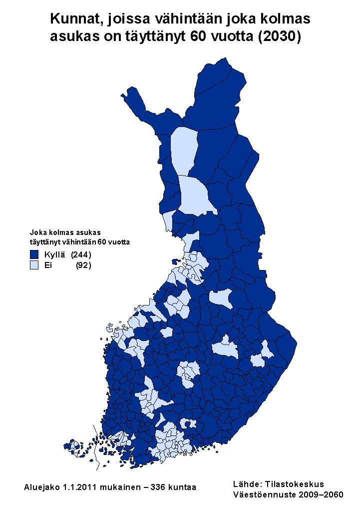 Municipalities, where at least every third person is over 60 years old (2010) Municipalities, where at least every third