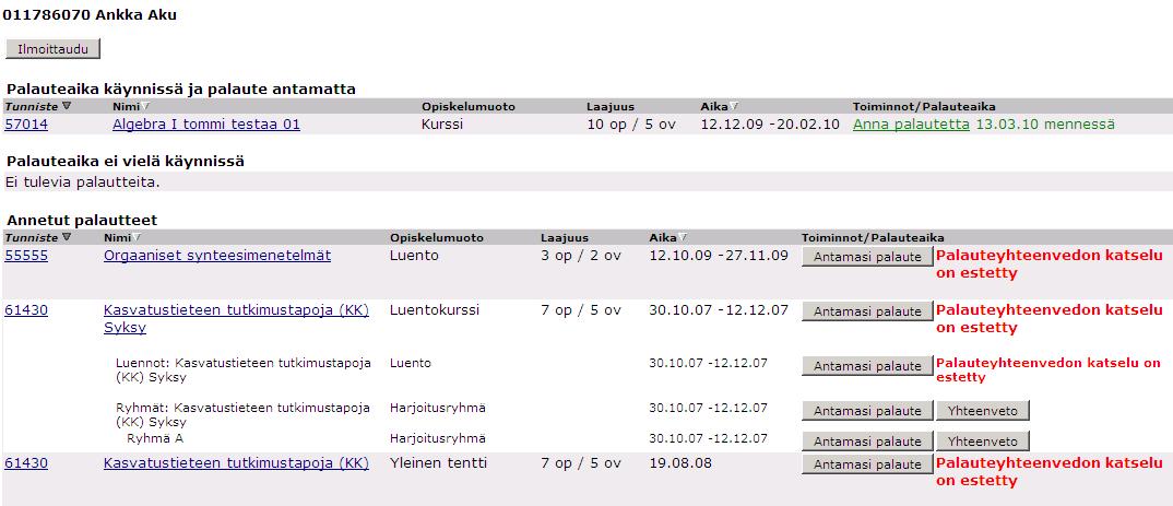 Linkit näihin lomakkeisiin löytyvät opiskelijalle helpoimmin sähköpostiviestin lisäksi WebOodin etusivulta heti kirjautumisen jälkeen. Kuva1.