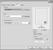 Muut-välilehti Voit valita asiakirjan tulostusasetukset. Lisätietoja tulostimen ominaisuuksien määrittämisestä on kohdassa Asiakirjan tulostaminen sivulla 11.