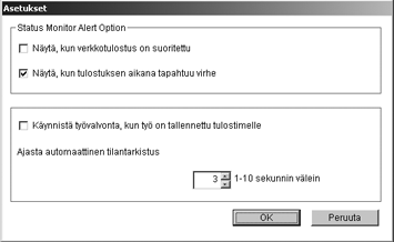 6 Apuohjelmien käyttäminen Jos tulostuksen aikana ilmenee virhe, näyttöön tulee Tilan tarkkailu -ikkuna, jossa virhe näytetään.