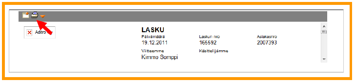 11 2.2 Verkkolaskun tulostaminen Jos kyseessä on verkkolasku (html -tiedosto), voit tulostaa laskun seuraavasti. Valitse siis lasku, jonka haluat tulostaa (laskun kuva aukeaa viereiseen ikkunaan).