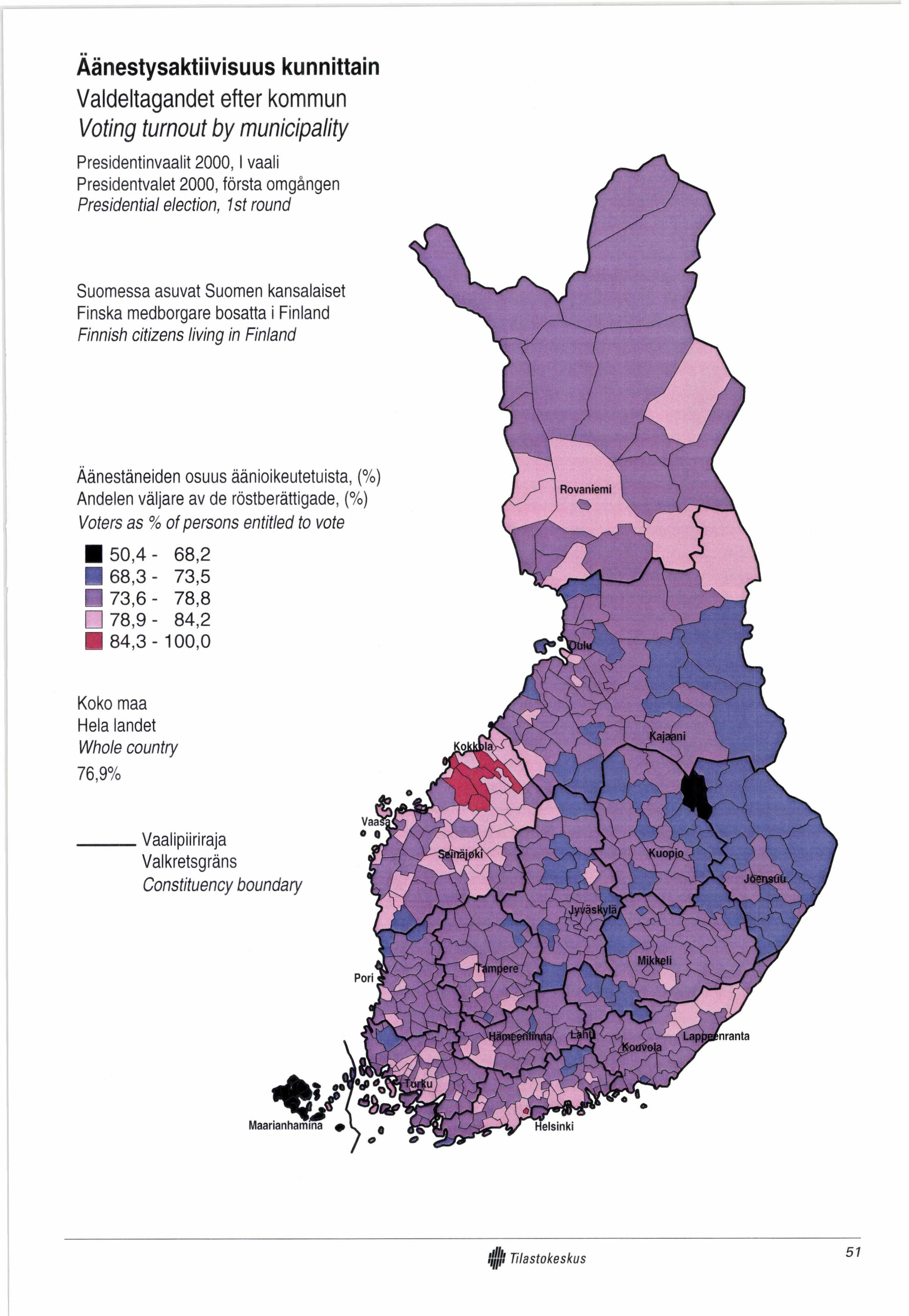 Äänestysaktiivisuus kunnittain Valdeltagandet efter kommun Voting turnout by municipality