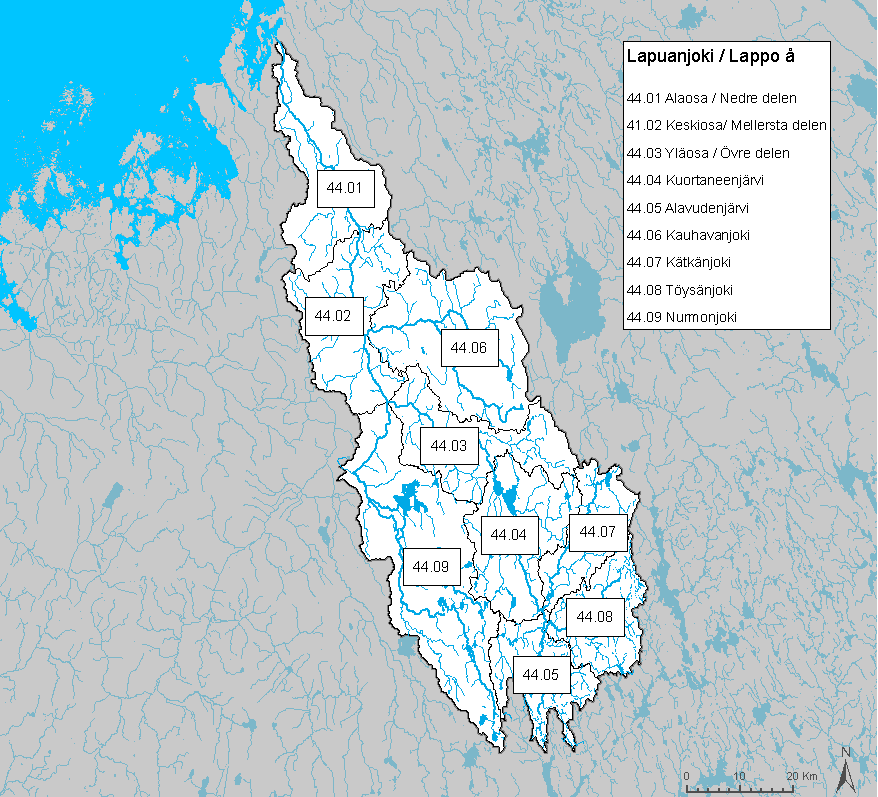 Kuva 6. Lapuanjoen vesistöalueen 2. jakovaiheen valuma-alueet.
