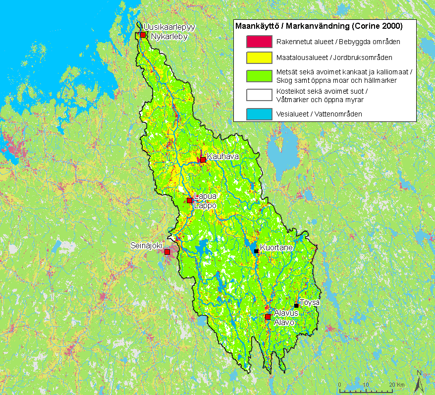 Taulukko 4. Maankäyttö Lapuanjoen vesistöalueella (Corine 2000).