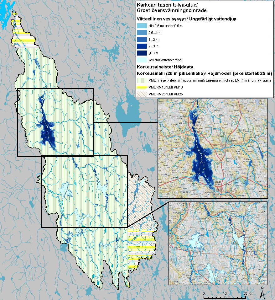 Uudenkaarlepyyn, Töysän ja Alavuden kuntien alueista on ollut käytössä Maanmittauslaitoksen (MML) 25 m ruutukoon korkeusmalli, jonka keskivirhe on 1,8 m.