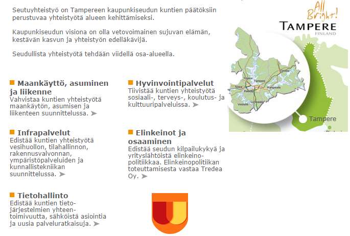 Tampereen kaupunkiseudun kuntayhtymä Työryhmät (kuntien edustajat, kehittämispäällikkö sihteeri) Seutuorganisaatiolla alkanut