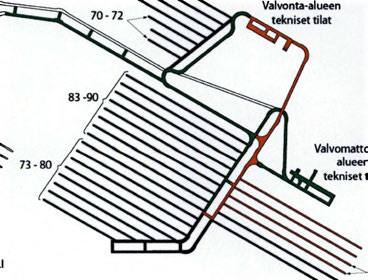 75 Valvonta-alueen tekniset tilat Valvomanoman alueen - VALVONTA-ALUE - VALVOMATON ALUE - SUUffiU SIJOITUS- TAI KESKUSTUNNELI Kuva 6-47.