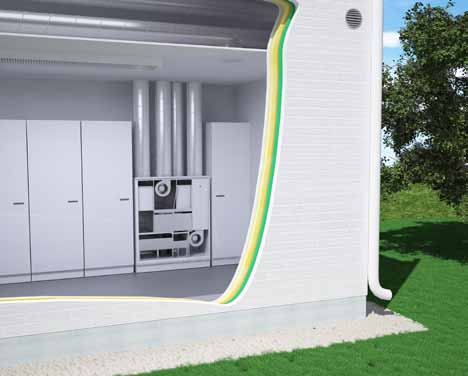 Die Geräte der Reihe PRO Greenair HP verteilen die warme oder kühle Luft durch die Lüftungskanäle gleichmäßig im ganzen Haus.
