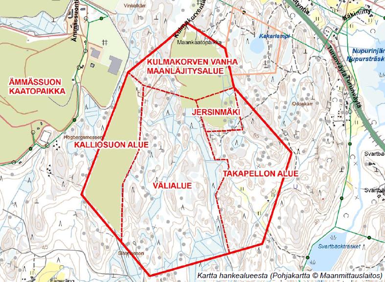 Espoon kaupunki Pöytäkirja 37 Ympäristölautakunta 18.04.2013 Sivu 24 / 34 Lisäksi on raportoitava vastaanotetuista massamääristä. Kuva 1. Maantäyttöalueiden sijainti Kulmakorven alueella.