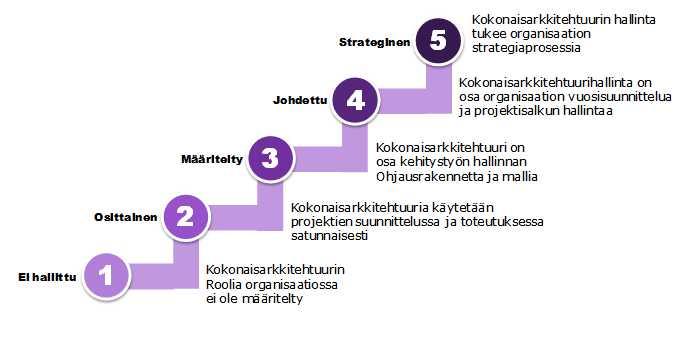 Kuva 36 Arkkitehtuurin hallinnan arviointimalli. (Valtiovarainministeriö 2013b, 17.) 2.12.