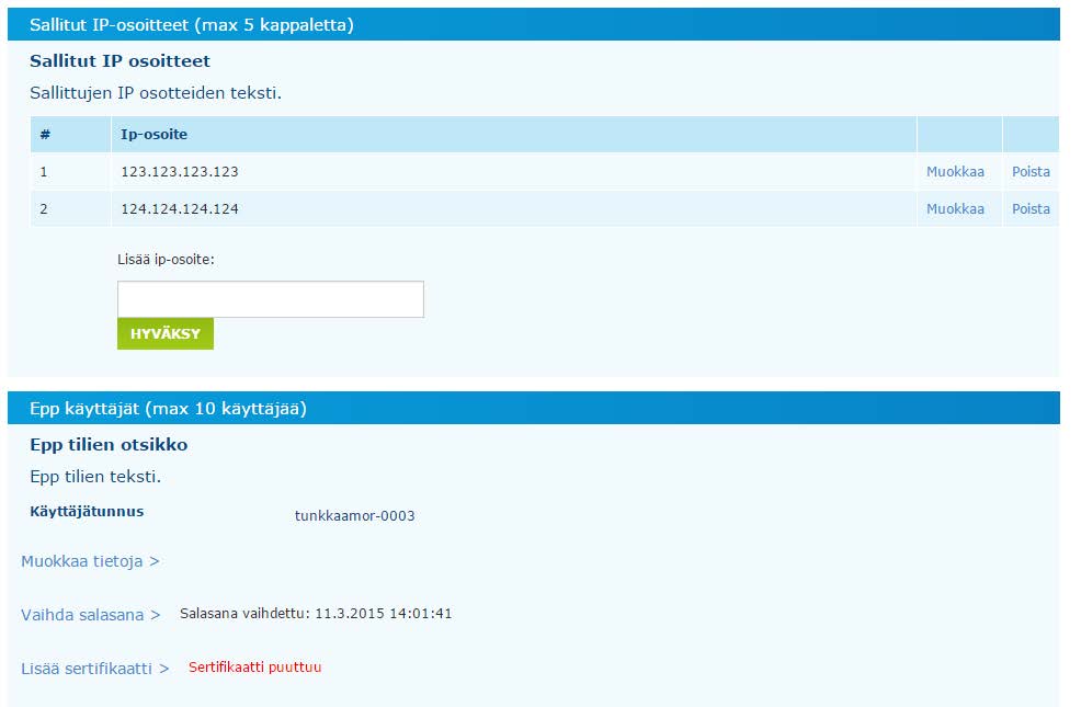 EPP sallitut IP-osoitteet Sami