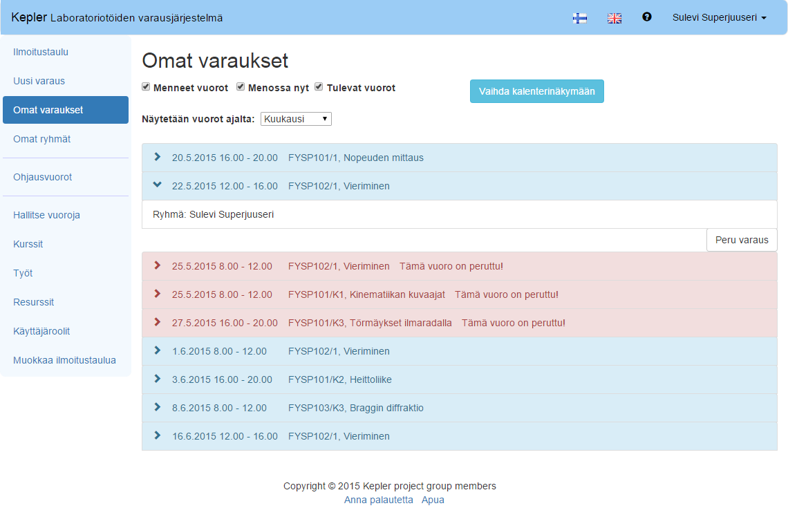 3.7 Pääkäyttäjän näkymät Kuva 3.