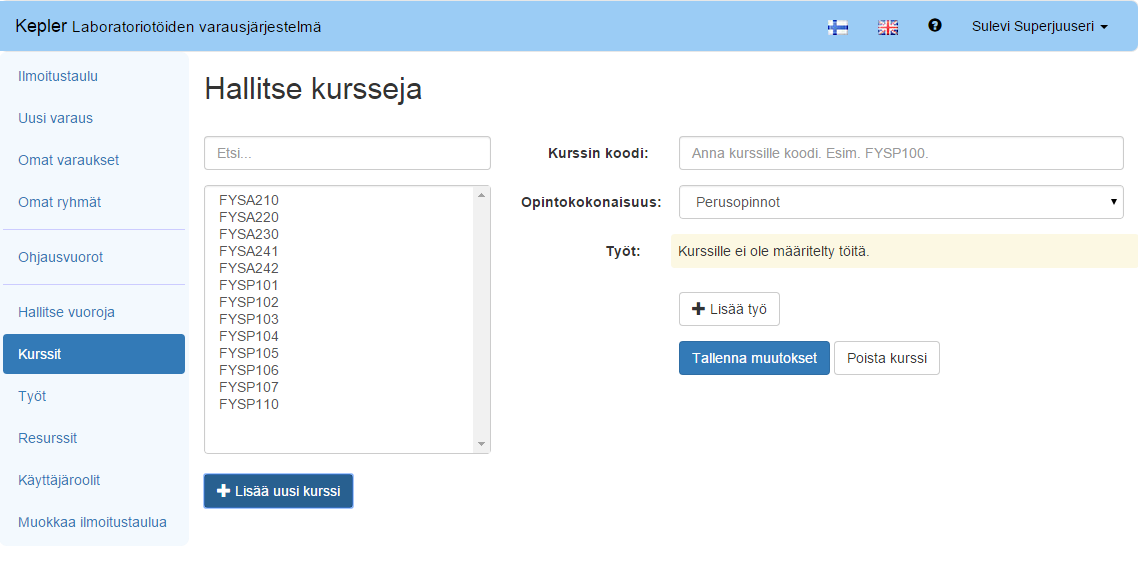Kuva 3.18: Hallitse kursseja Kuva 3.