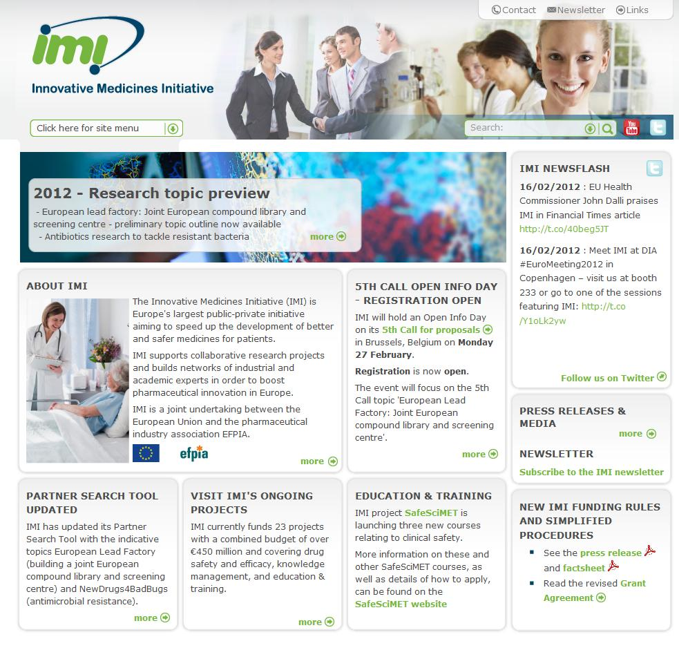Keep up to date Webinar: March 2012 Visit www.imi.europa.