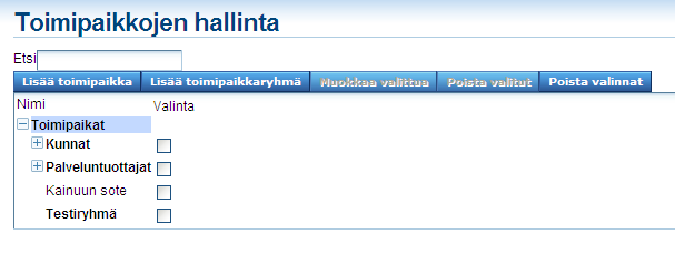 o Halutessasi voidaan uusi tehty toimipaikkapääryhmä laittaa jo olemassa olevan toimipaikkapääryhmän alle (esim. Kunnat-toimipaikkapääryhmän alle).