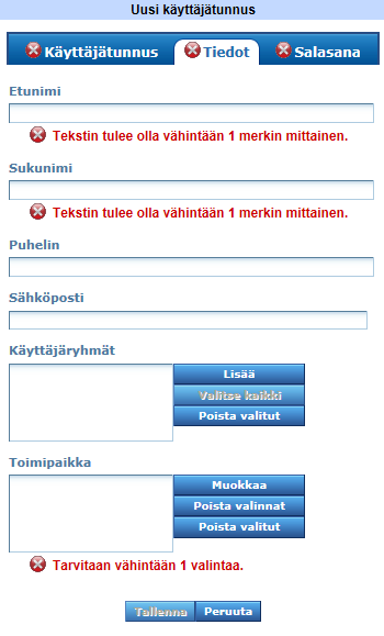 4. Anna uusi käyttäjätunnus kohtaan Käyttäjätunnus. (Oletuksena emanagement-järjestelmässä käytetään käyttäjätunnusta, joka tulee palveluntuottajan antamasta yhteyshenkilöstä.