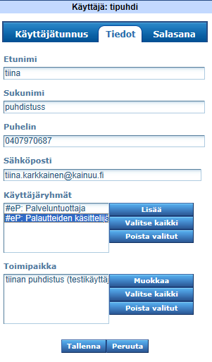 Kuva 32. Lisää-ikkuna. Huom! Käyttöoikeudet määritetään käyttäjäryhmittäin. Jos käyttäjä kuuluu useampaan kuin yhteen ryhmään, saa käyttäjä kaikkien näiden käyttäjäryhmien käyttöoikeudet.