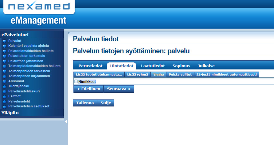 o Valitaan Palvelusetelityyppi-alasvetovalikosta Omarahoitteinen palvelu, ei voi tarjota palvelusetelillä. Tämän tyyppistä palvelua voi näin ollen tarjota vain ei-palvelusetelipalventuottajat.
