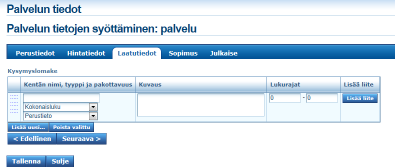 palvelukokonaisuuksien välillä. Esimerkiksi jos Siivouspalvelulla on 12 palvelulupausta voi Ateriapalvelulla olla 14 palvelulupausta. 4.2.1 Uuden palvelulupauksen muodostaminen 19.